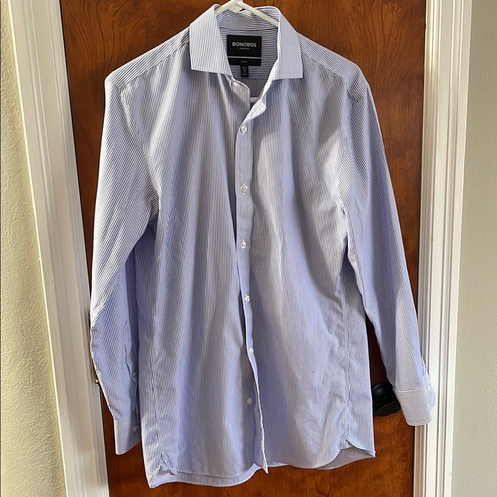 Bonobos Men's Blue Striped Shirt. 15 1/2/33. Slim fit